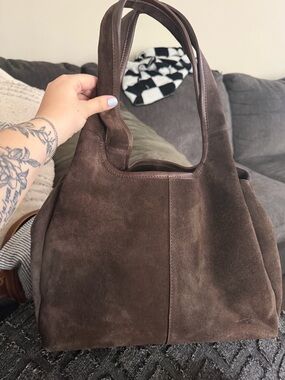 margot Dark Brown Suede Satchel